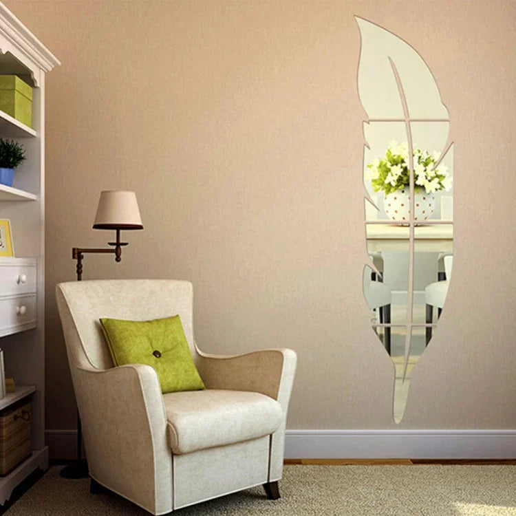 Autocolantes de Parede em Estilo Penas Acrílicas DIY, Decoração de Mural para Quarto, Autocolante de Parede Artístico, Tamanho: 18*73cm, 18*73cm (Prateado), 18*73cm (Dourado)