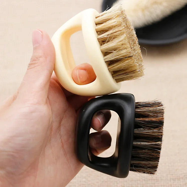 Escova Portátil para Homens com Design de Anel, Escova de Javali Preta em ABS para Corte de Cabelo, Limpeza e Barbear