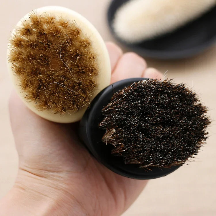 Escova Portátil para Homens com Design de Anel, Escova de Javali Preta em ABS para Corte de Cabelo, Limpeza e Barbear