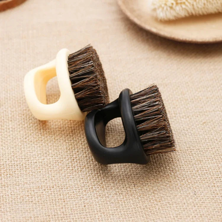 Escova Portátil para Homens com Design de Anel, Escova de Javali Preta em ABS para Corte de Cabelo, Limpeza e Barbear