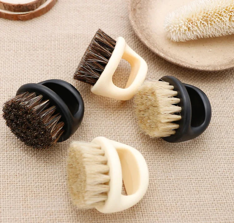 Escova Portátil para Homens com Design de Anel, Escova de Javali Preta em ABS para Corte de Cabelo, Limpeza e Barbear