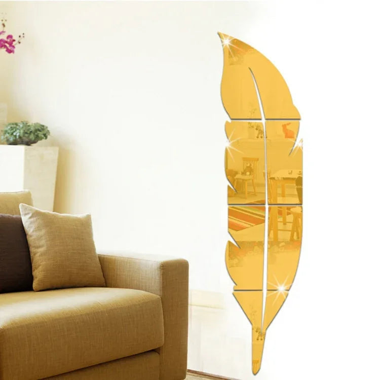Autocolantes de Parede em Acrílico Estilo Penas DIY Decoração de Mural para Quarto, Tamanho: 30*120cm, 30*120cm (Prateado), 30*120cm (Dourado)