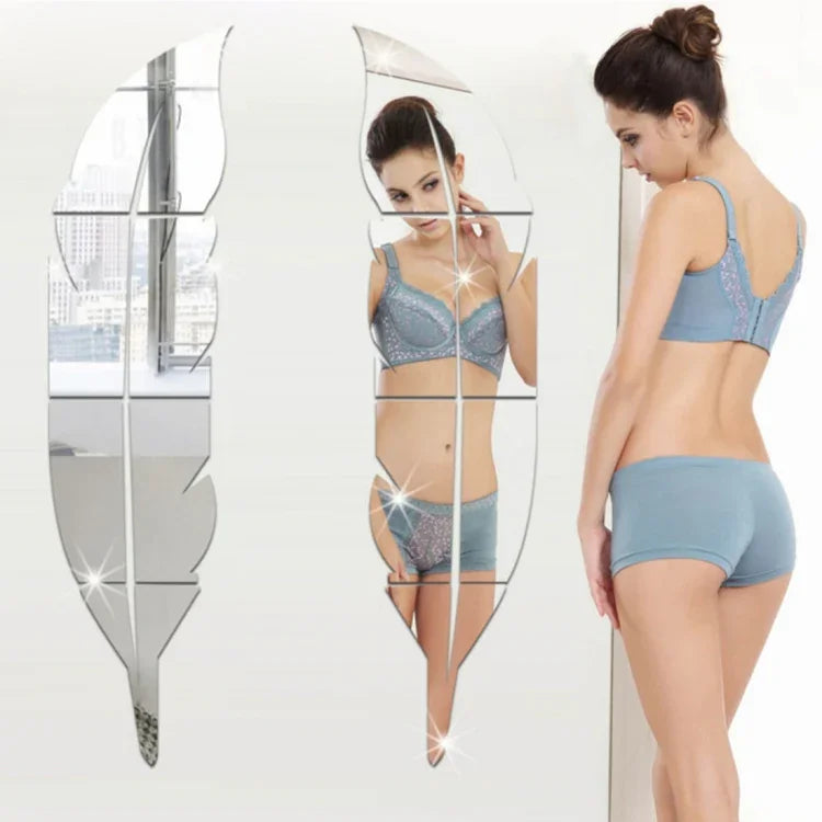 Autocolantes de Parede em Acrílico Estilo Penas DIY Decoração de Mural para Quarto, Tamanho: 30*120cm, 30*120cm (Prateado), 30*120cm (Dourado)