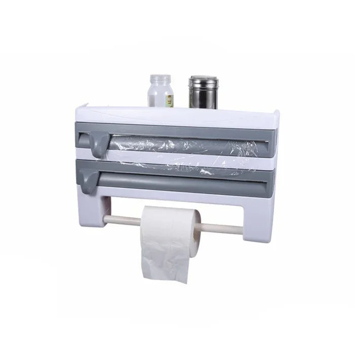Suporte de Filme Adesivo Montado na Parede para Cozinha Armazenamento Rack Suporte Dispositivo de Corte, Tamanho: 39 x 10 x 24cm, Cinzento