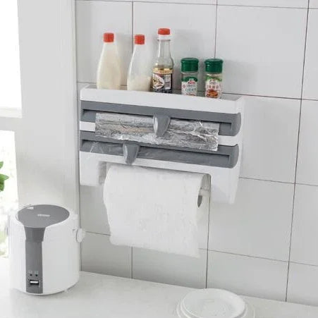 Suporte de Filme Adesivo Montado na Parede para Cozinha Armazenamento Rack Suporte Dispositivo de Corte, Tamanho: 39 x 10 x 24cm, Cinzento
