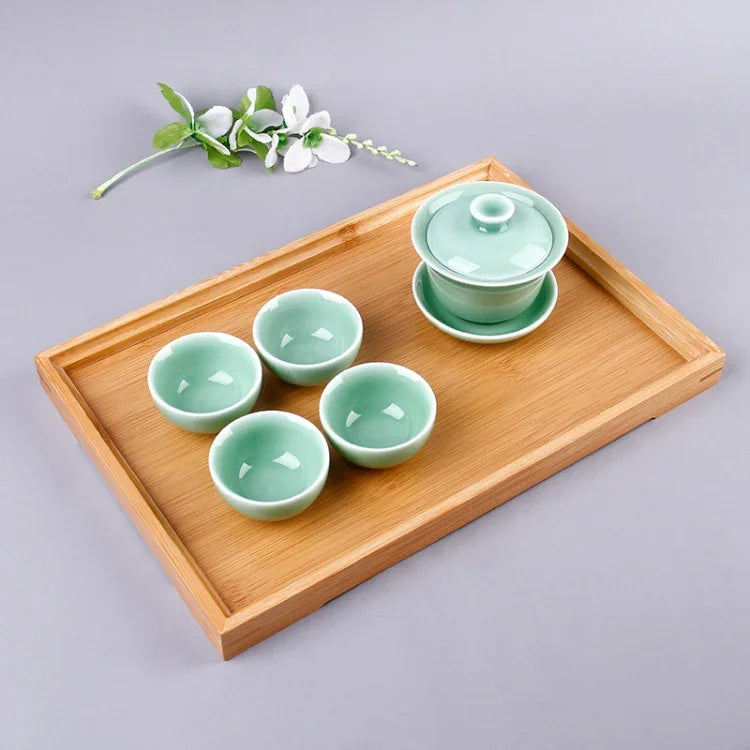 Tabuleiro de Chá de Bambu em Ângulo Reto, Tamanho: 44x32cm, Tamanho: 44x32cm
