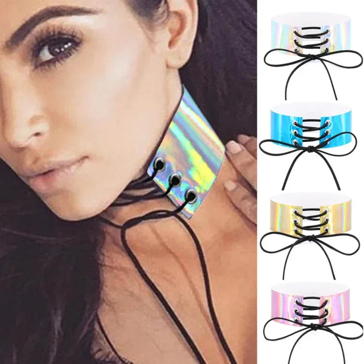 Colar de Moda Europeu e Americano com Colarinho Sexy Simples e Laser com Pele a Brilhar, Entrega de Cor Aleatória, QCSF