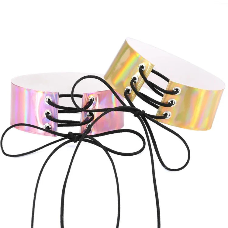 Colar de Moda Europeu e Americano com Colarinho Sexy Simples e Laser com Pele a Brilhar, Entrega de Cor Aleatória, QCSF