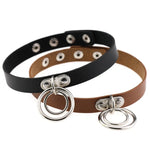 Colar de Colarinho de Couro com Anel Duplo para Dança de Rua em Estilo Punk Rock Europeu e Americano, Entrega de Cor Aleatória, DHXQ02