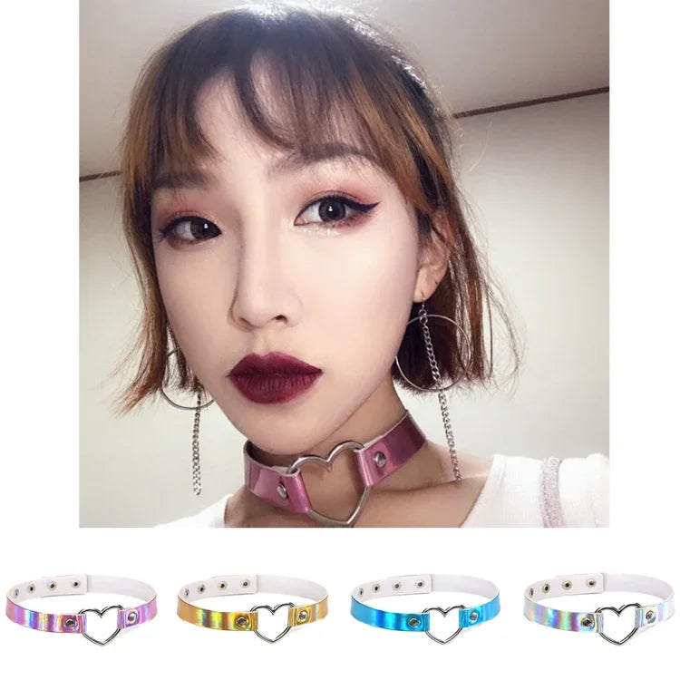 2 Peças de Colar Choker com Forma de Coração Laser Harajuku Europeu e Americano, Entrega de Cor Aleatória, QCTX