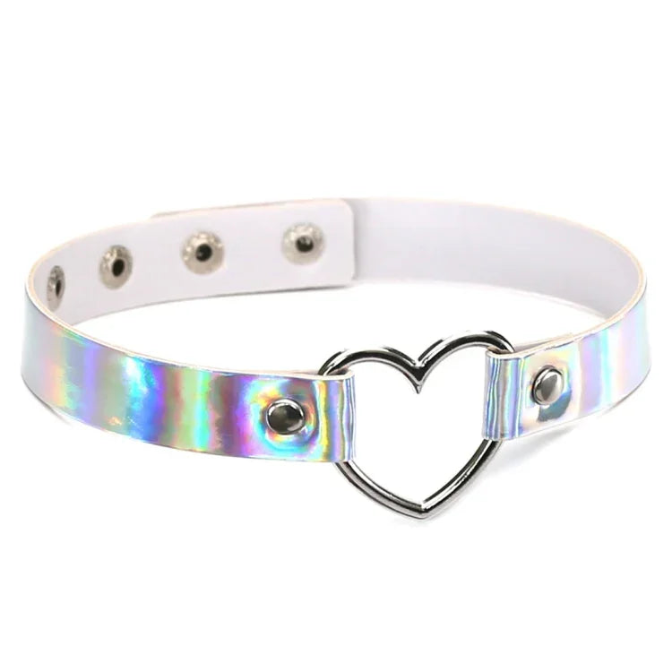 2 Peças de Colar Choker com Forma de Coração Laser Harajuku Europeu e Americano, Entrega de Cor Aleatória, QCTX