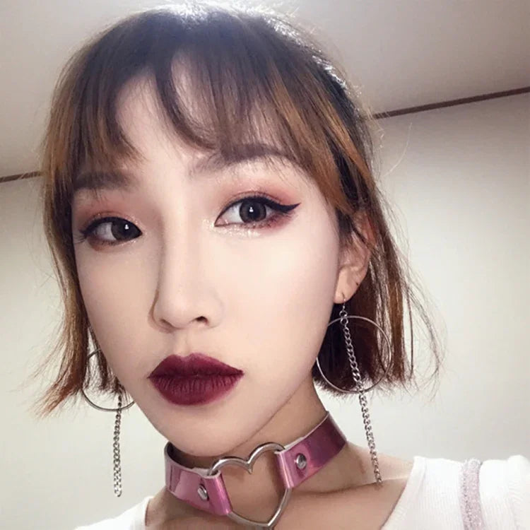 2 Peças de Colar Choker com Forma de Coração Laser Harajuku Europeu e Americano, Entrega de Cor Aleatória, QCTX