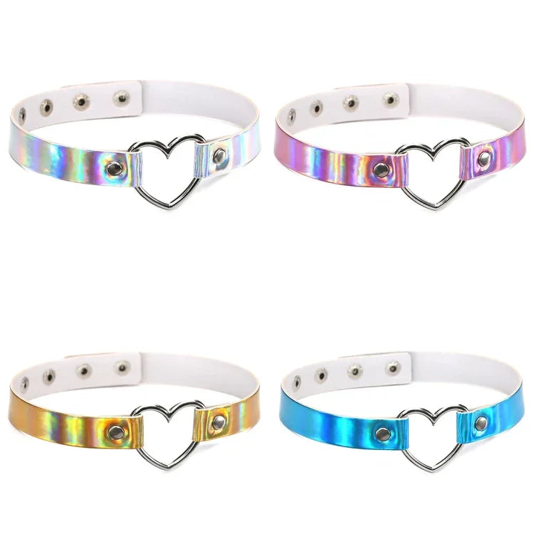 2 Peças de Colar Choker com Forma de Coração Laser Harajuku Europeu e Americano, Entrega de Cor Aleatória, QCTX
