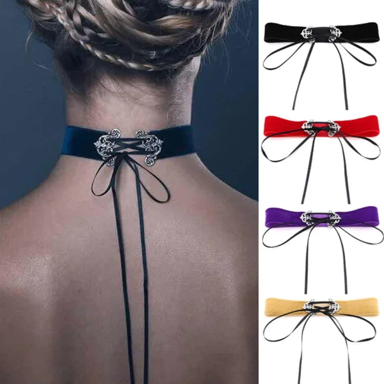 2 Peças de Colar Choker de Veludo com Liga Oca de Estilo Street-snap Europeu e Americano, Entrega de Cor Aleatória, TERQ02