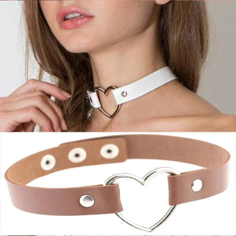 Colar Choker Feminino Punk com Forma de Coração em Pele PU Harajuku Japonesa, Entrega de Cor Aleatória, TXXQ