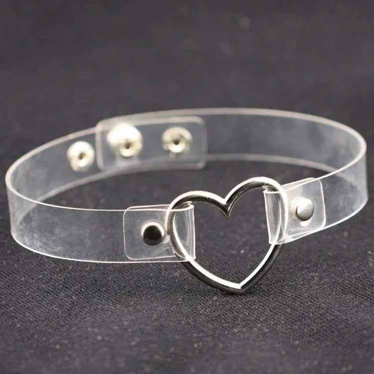 Colar Choker Feminino Punk com Forma de Coração em Pele PU Harajuku Japonesa, Entrega de Cor Aleatória, TXXQ
