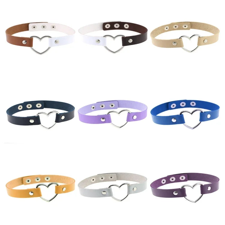 Colar Choker Feminino Punk com Forma de Coração em Pele PU Harajuku Japonesa, Entrega de Cor Aleatória, TXXQ