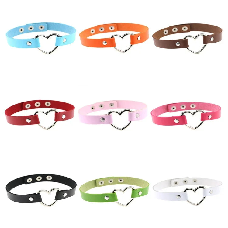 Colar Choker Feminino Punk com Forma de Coração em Pele PU Harajuku Japonesa, Entrega de Cor Aleatória, TXXQ