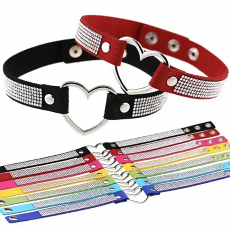 Colar Choker Feminino Punk com Forma de Coração e Strass Harajuku Japonesa, Entrega de Cor Aleatória, TXXQ03