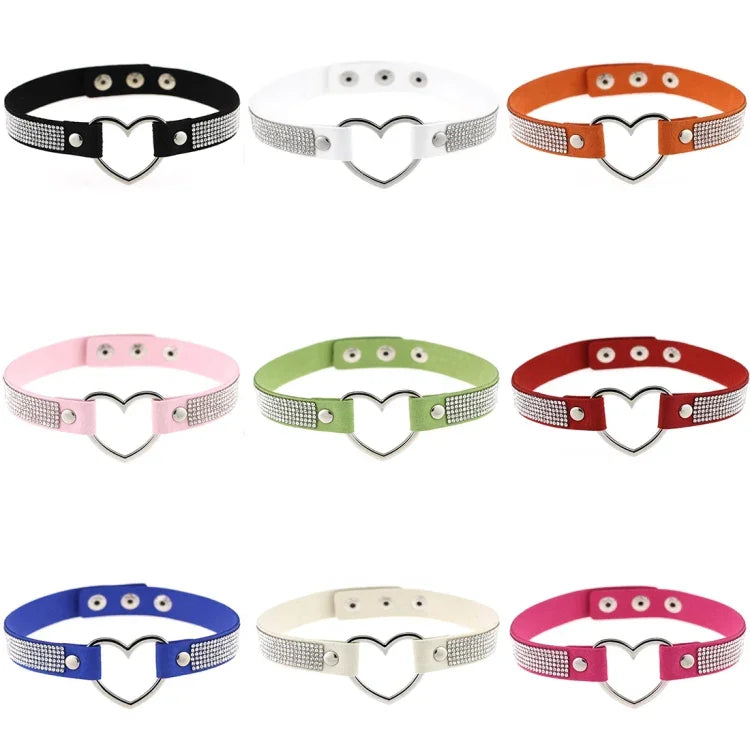 Colar Choker Feminino Punk com Forma de Coração e Strass Harajuku Japonesa, Entrega de Cor Aleatória, TXXQ03