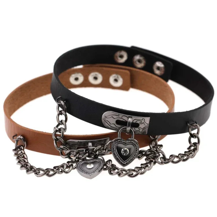 Pulseira Choker de Colar de Pele com Cadeado em Forma de Coração Punk Harajuku Europeu e Americano, Entrega de Cor Aleatória, TXXQ05
