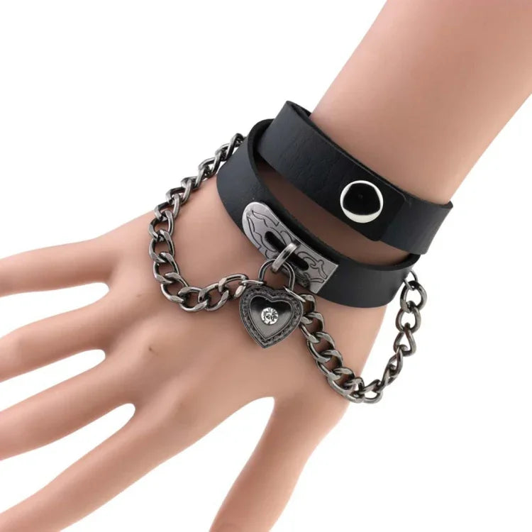 Pulseira Choker de Colar de Pele com Cadeado em Forma de Coração Punk Harajuku Europeu e Americano, Entrega de Cor Aleatória, TXXQ05