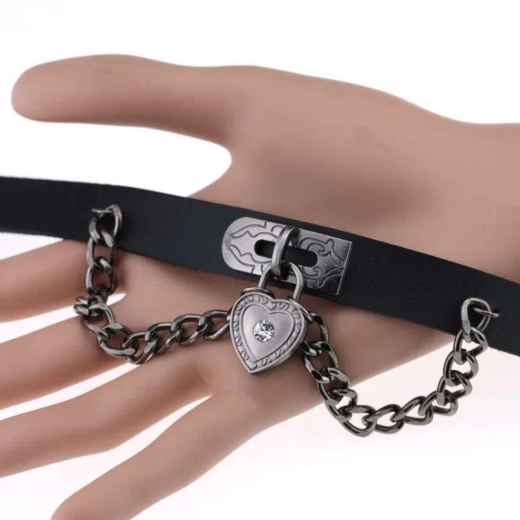Pulseira Choker de Colar de Pele com Cadeado em Forma de Coração Punk Harajuku Europeu e Americano, Entrega de Cor Aleatória, TXXQ05