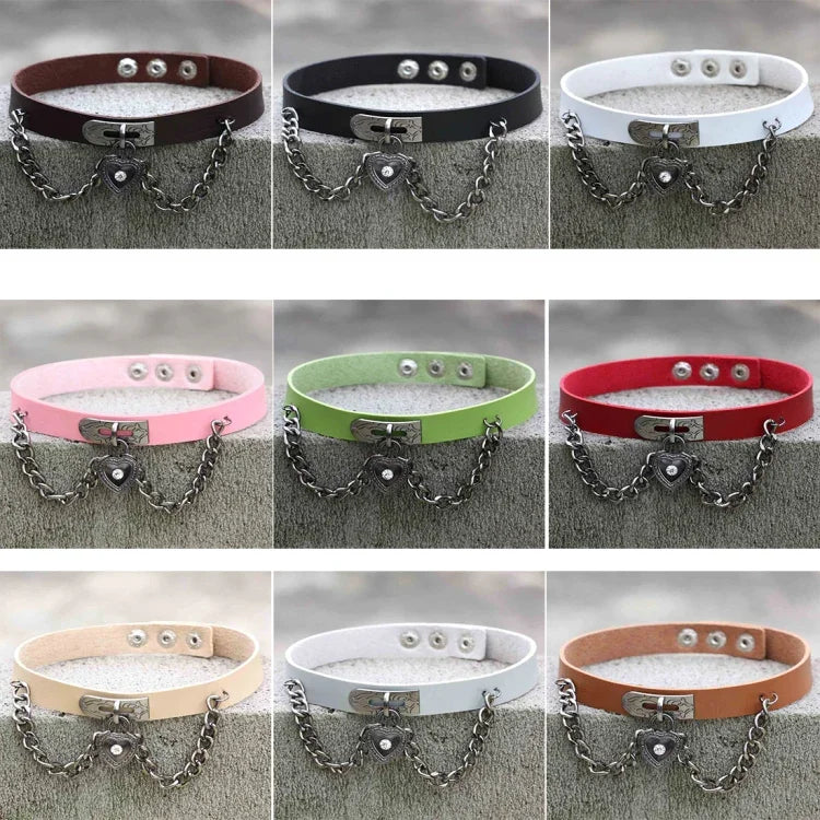 Pulseira Choker de Colar de Pele com Cadeado em Forma de Coração Punk Harajuku Europeu e Americano, Entrega de Cor Aleatória, TXXQ05