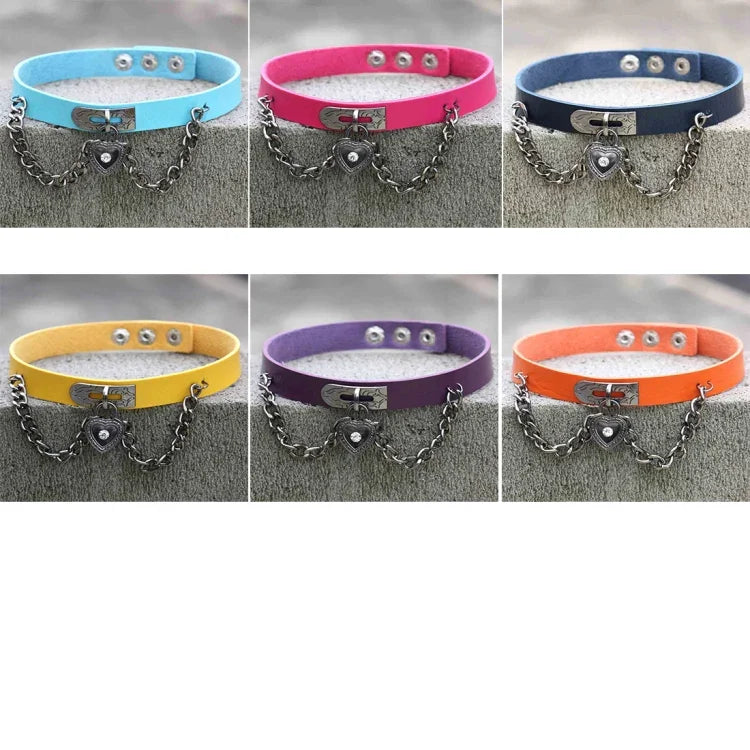 Pulseira Choker de Colar de Pele com Cadeado em Forma de Coração Punk Harajuku Europeu e Americano, Entrega de Cor Aleatória, TXXQ05