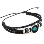 Pulseira DIY Retro de Moda Punk de Pele com Contas Feita à Mão Europeia e Americana, Constelações: Sagitário, Peixes, Caranguejo, Carneiro, Escorpião, Capricórnio, Virgem, Leão, Balança, Gémeos, Touro, Aquário