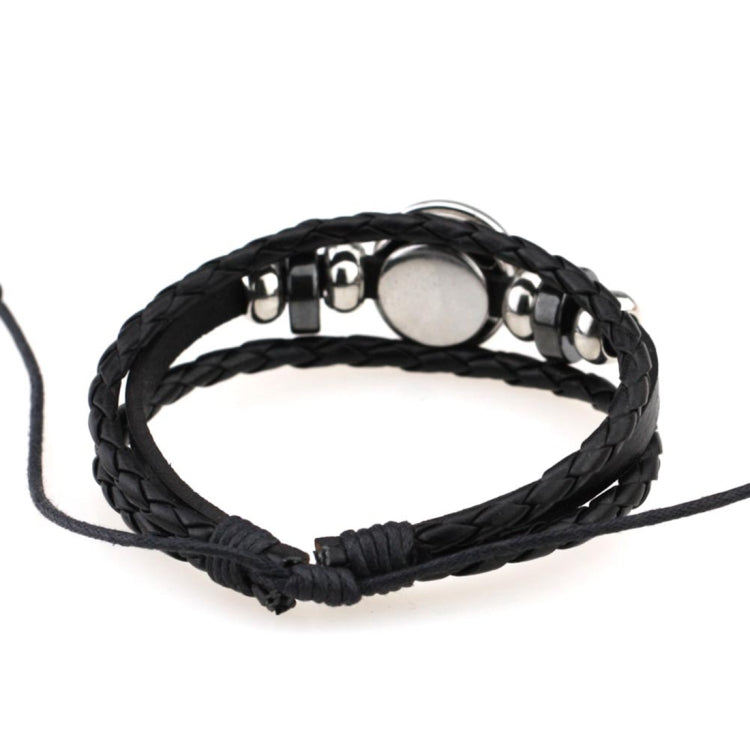 Pulseira DIY Retro de Moda Punk de Pele com Contas Feita à Mão Europeia e Americana, Constelações: Sagitário, Peixes, Caranguejo, Carneiro, Escorpião, Capricórnio, Virgem, Leão, Balança, Gémeos, Touro, Aquário