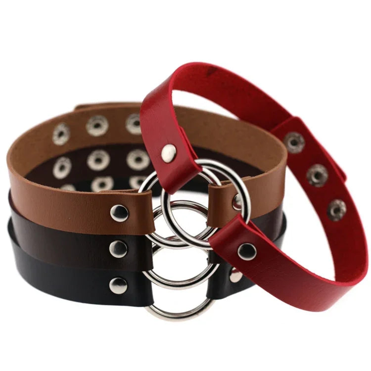 3 Peças de Pulseira de Colar de Pele Redonda Punk de Moda Street-snap Harajuku Japonesa, Entrega de Cor Aleatória, YXQ