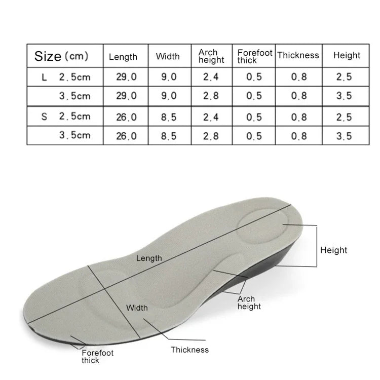 Palmilhas desportivas respiráveis em PU para aumento de altura de 2,5cm, Tamanho: L, Tamanho: L (2,5cm)