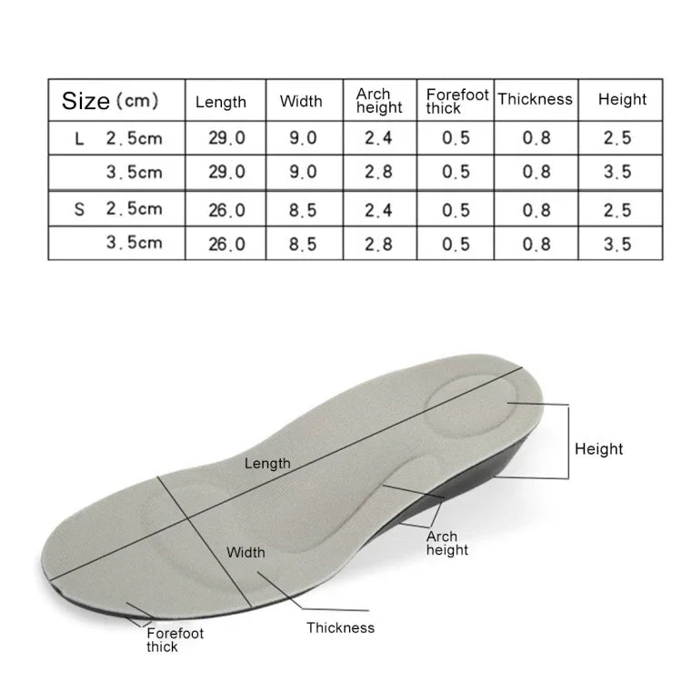 Palmilhas desportivas respiráveis em PU para aumento de altura de 3,5cm, Tamanho: S (3,5cm)