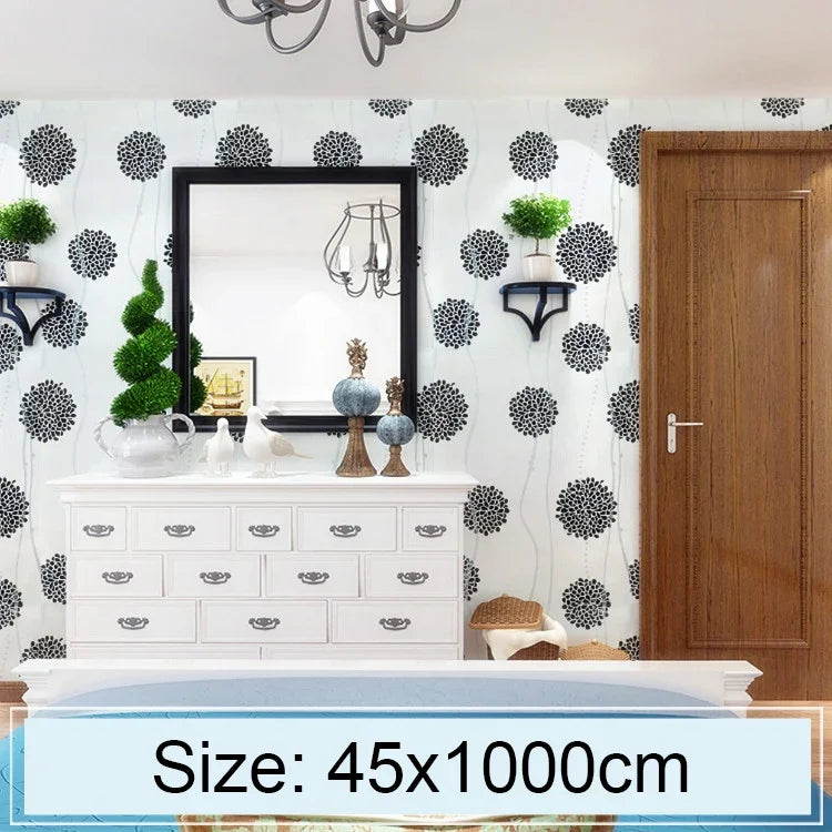 Papel de parede autocolante decorativo criativo 3D de bola de flor preta para quarto e sala, papel de parede impermeável em rolo, tamanho: 45 x 1000cm, Bola de flor preta
