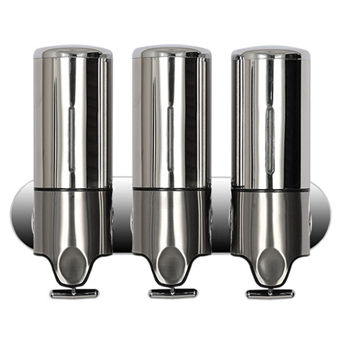 Dispensador manual triplo para chuveiro de hotel, montado na parede, para líquido de lavagem, champô e sabonete, capacidade: 1200ml, 1200ml/aço inoxidável