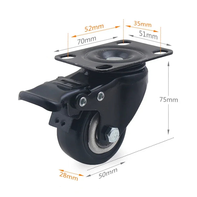2 PCS Rodízio Universal com Travão Silencioso para Móveis, Armários e Mesas de Café de 2 polegadas, Rodízio Universal com Travão de 2 polegadas