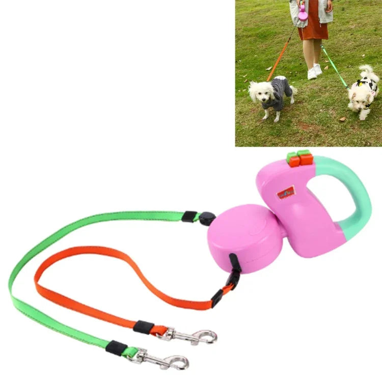 Corda de Tração Automática Retrátil Criativa com Dupla Cabeça para Animais de Estimação