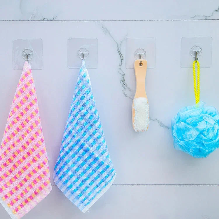10 Ganchos Adesivos Impermeáveis em PVC + Aço Inoxidável, Forma de Ameixa Grossa, Transparente, Fixação Forte para Cozinha, Montagem na Parede