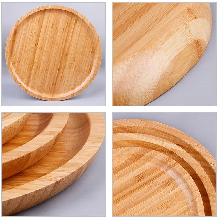 Tabuleiro de Chá Redondo Simples e Criativo em Bambu para Casa, Diâmetro: 20cm, Diâmetro: 20cm