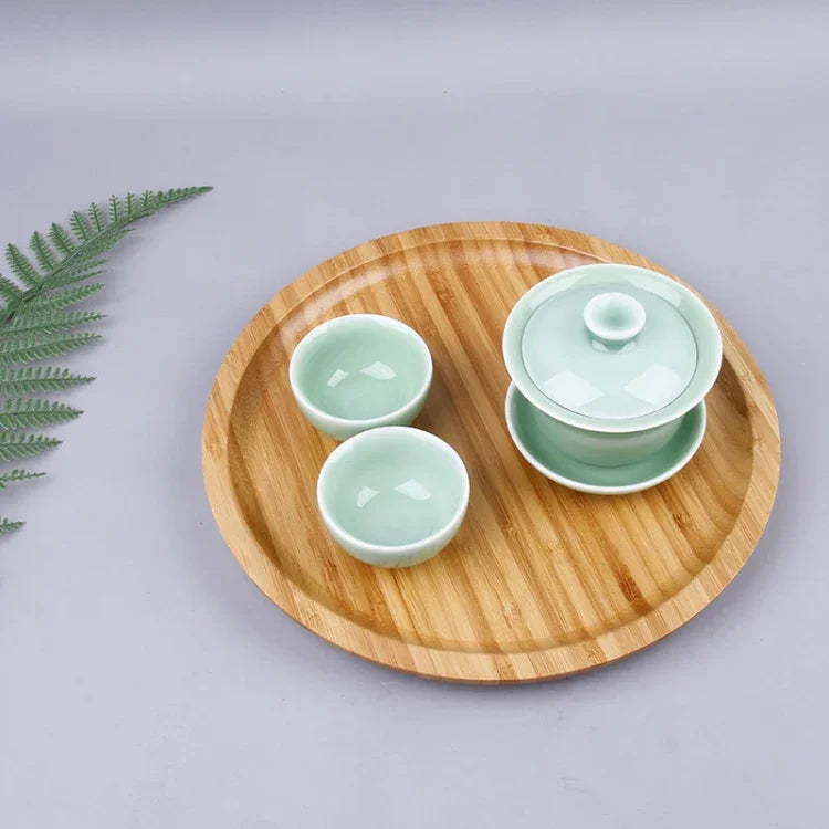 Tabuleiro de Chá Redondo Simples e Criativo em Bambu para Casa, Diâmetro: 20cm, Diâmetro: 20cm
