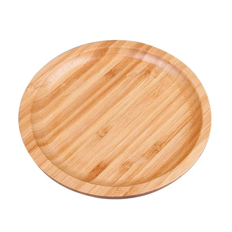 Tabuleiro de Chá Redondo Simples e Criativo em Bambu para Casa, Diâmetro: 25cm, Diâmetro: 25cm