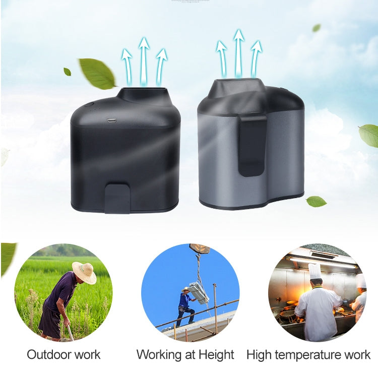 Ventoinha portátil criativa USB para pendurar na cintura com três velocidades ajustáveis, preta, cinzenta