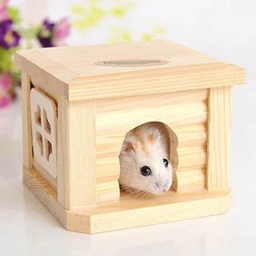 Casa de Madeira com Telhado Plano para Animais de Estimação, Gaiola para Pequenos Animais, Coelho, Hamster, Casa de Madeira com Telhado Plano