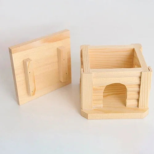 Casa de Madeira com Telhado Plano para Animais de Estimação, Gaiola para Pequenos Animais, Coelho, Hamster, Casa de Madeira com Telhado Plano