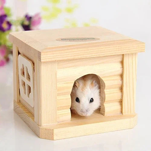 Casa de Madeira com Telhado Plano para Animais de Estimação, Gaiola para Pequenos Animais, Coelho, Hamster, Casa de Madeira com Telhado Plano