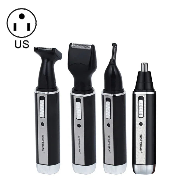 APARADOR SPORTSMAN 4 em 1 Recarregável para Ouvido, Nariz, Barba, Rosto, Sobrancelhas e Cabelo para Homem, Plugue EUA (Preto, 110V), Plugue EUA