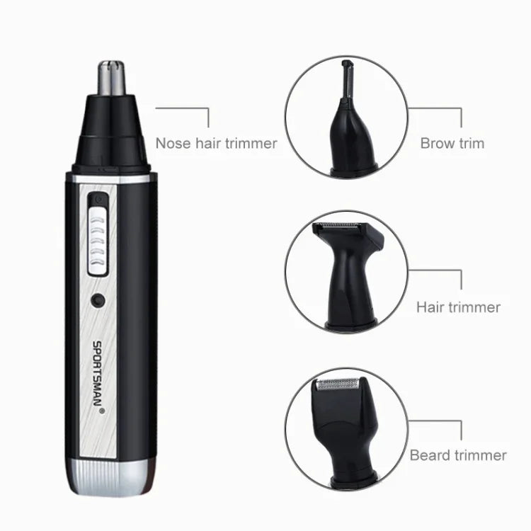 APARADOR SPORTSMAN 4 em 1 Recarregável para Ouvido, Nariz, Barba, Rosto, Sobrancelhas e Cabelo para Homem, Plugue EUA (Preto, 110V), Plugue EUA