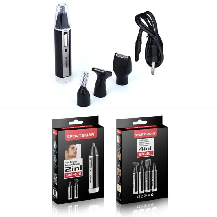 APARADOR SPORTSMAN 4 em 1 Recarregável para Ouvido, Nariz, Barba, Rosto, Sobrancelhas e Cabelo para Homem, Plugue EUA (Preto, 110V), Plugue EUA