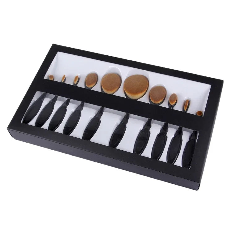 Conjunto de 10 Pincéis para Sobrancelhas com Cabo Estilo Escova de Dentes, Preto